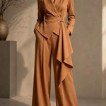 Plus size women's belted blazer and wide-leg pants fashion set